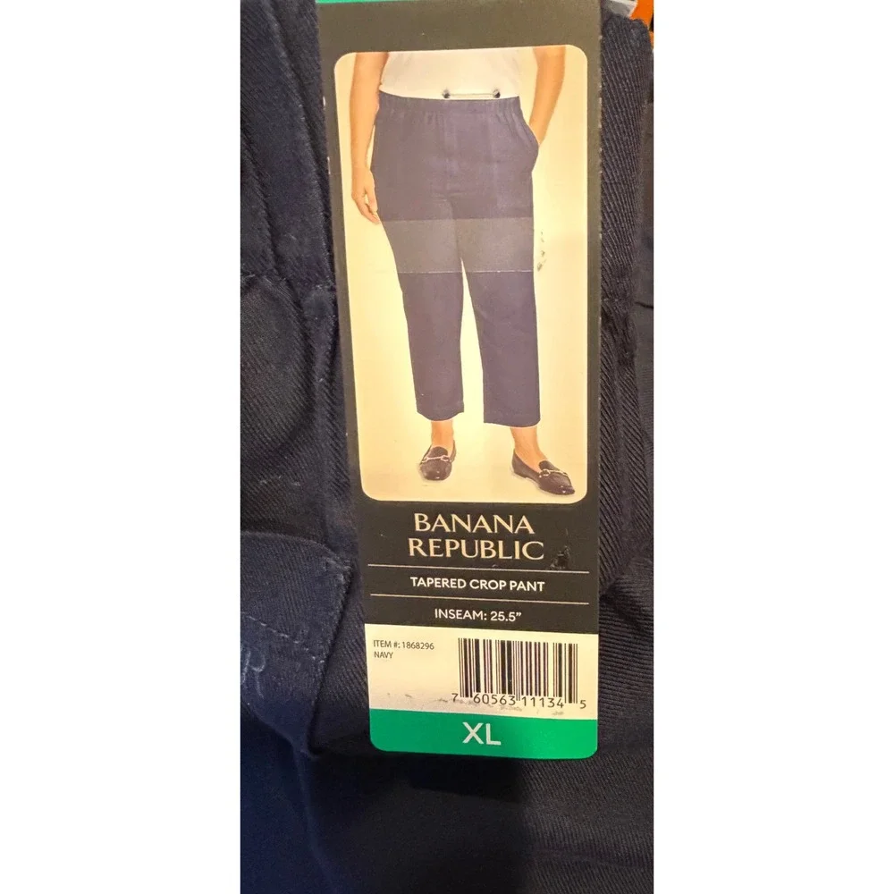 NWT Banana Republic Womens Navy Blue Lyocell Linen Tapered Crop Pants XL Coastal